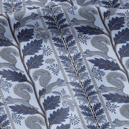 100% LINEN Fabric Woodland - blue floral print with Squirrel Neutral Fabric by the Yard by LithuanianLinen 3789