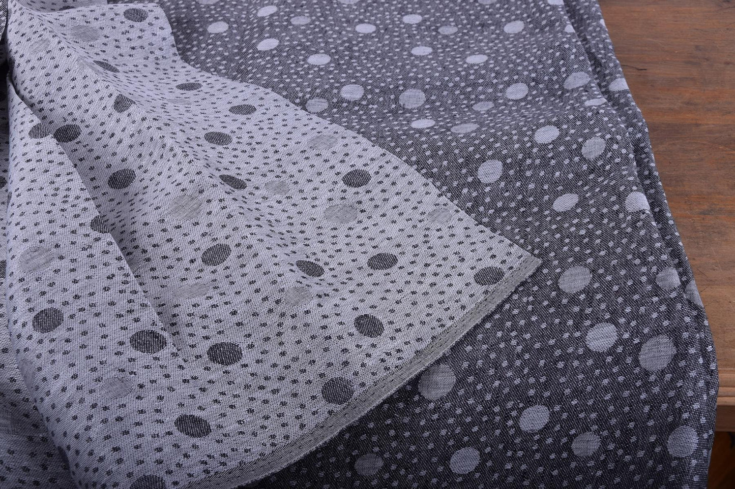 100% linen fabric Medium weight 190gsm. Black grey polka dots reversable double side. flax  for crafting, table linen, napkins, jackets etc