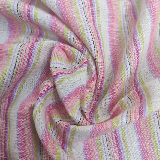 Premium Linen Fabric Santorini striped pink | Midweight multicolor stripes  | fabric for home textile curtains tablecloth T132