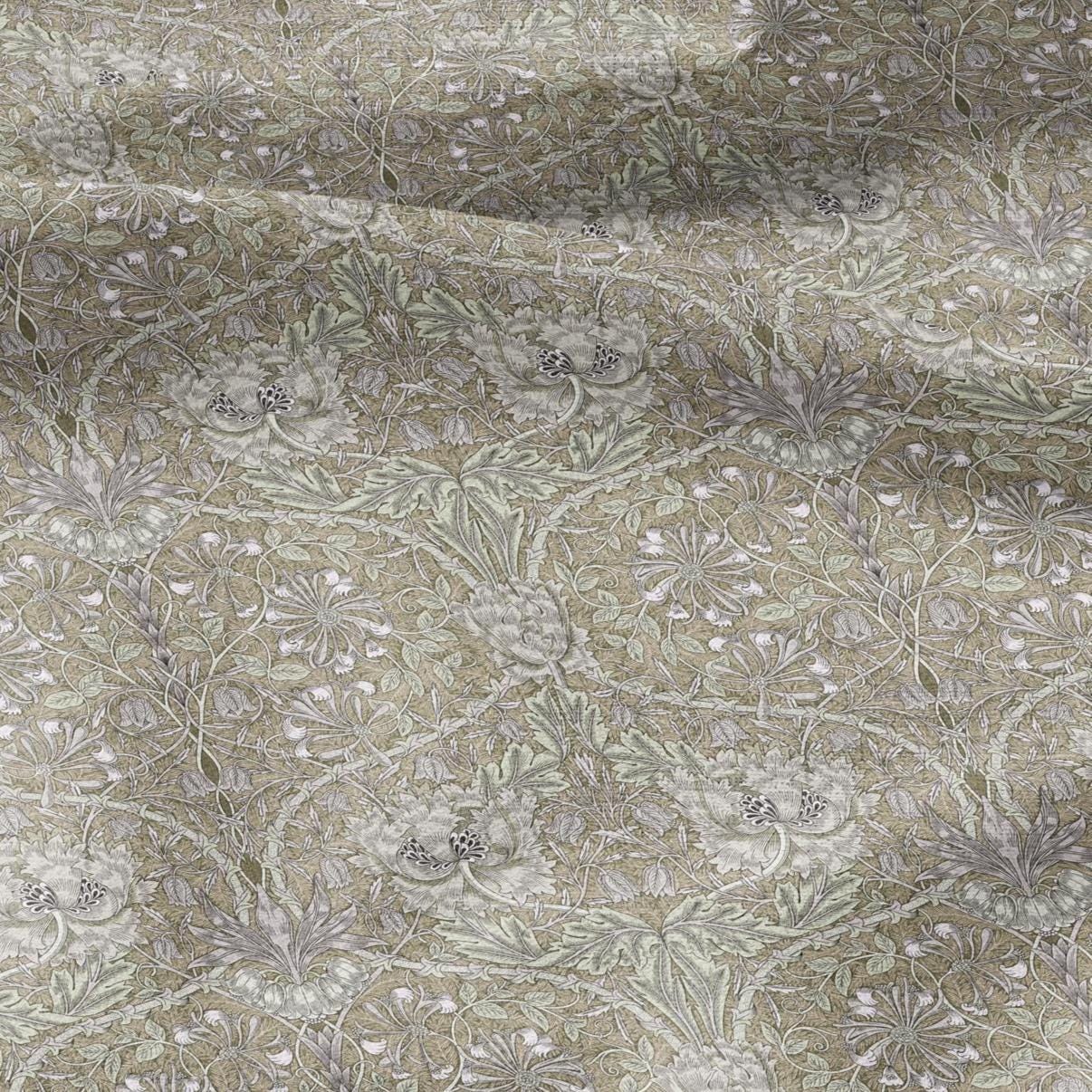 100% linen fabric William Morris Honeysuckle pastel beige print - Victorian Art crafts - 2979P - Historical pattern upholstery dress making