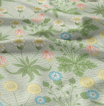 William Morris Daisy green  100% LINEN Fabric, British design linen floral upholstery home textile Victorian fabrics