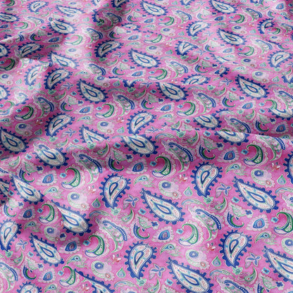 100% linen Vintage Pink Paisley Print fabric for Curtain Upholstery Cushion - Vintage Indian block print fabric for dress making sewing