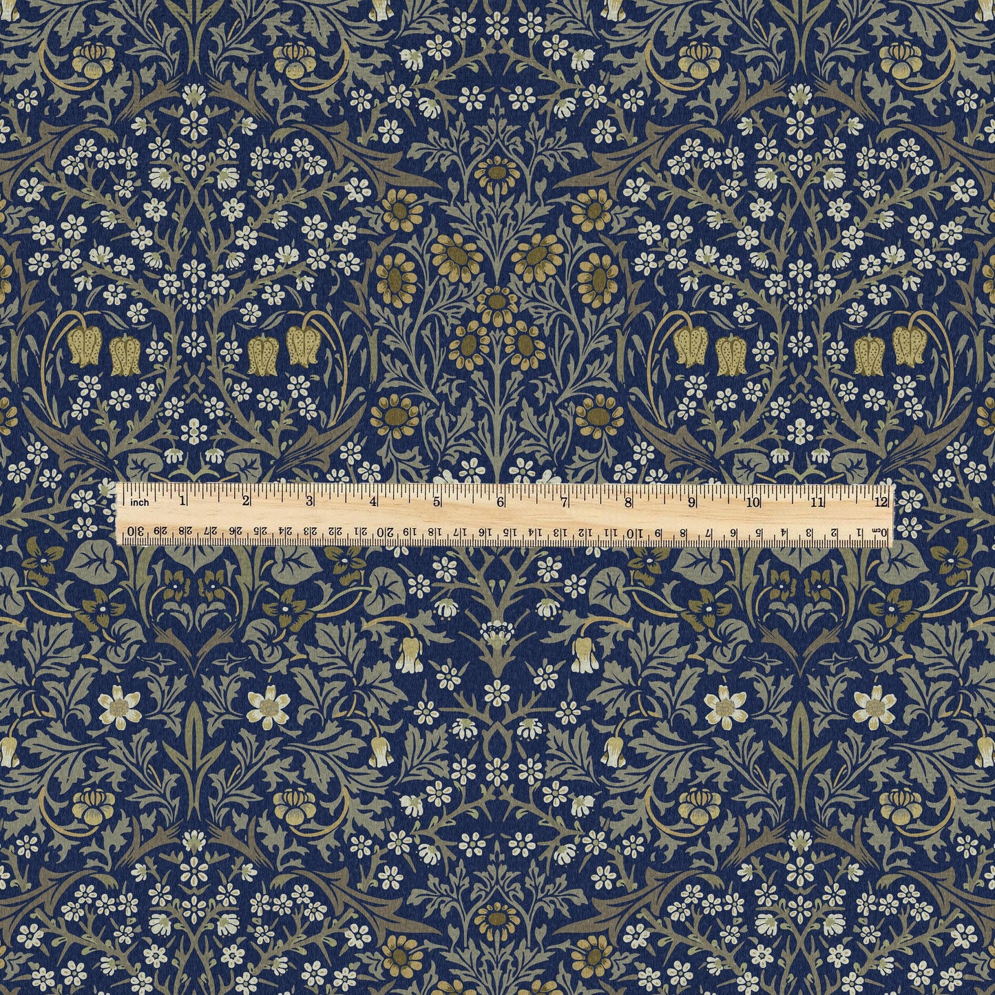 William Morris Blackthorn 100% LINEN Fabric - British linen floral upholstery home textile Victorian fabrics navy blue 3168