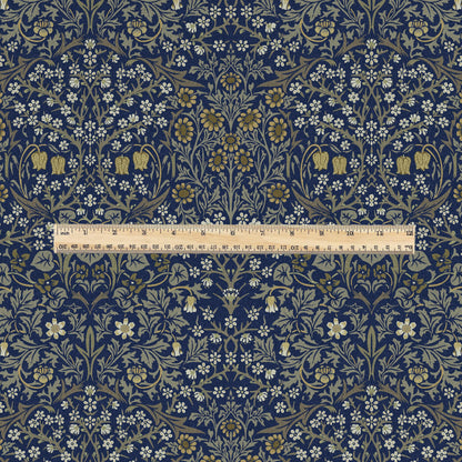 William Morris Blackthorn 100% LINEN Fabric - British linen floral upholstery home textile Victorian fabrics navy blue 3168