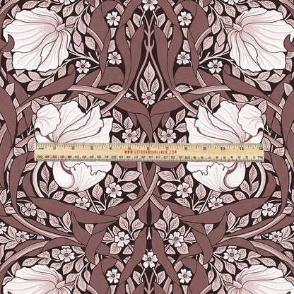 100% LINEN Fabric UPHOLSTERY 12oz - William Morris Pimpernel brown print on linen - Victorian art craft - floral upholstery 203B