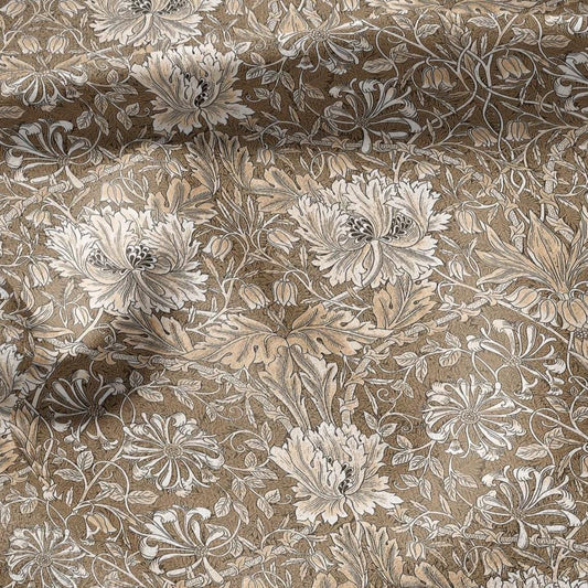 100% linen fabric William Morris Honeysuckle sepia print - Victorian Art crafts - Historical pattern fabric upholstery dress making 3283