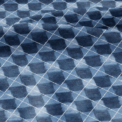 100% LINEN Fabric indigo blue print - Shibori abstract squares - upholstery curtains dress making 2978