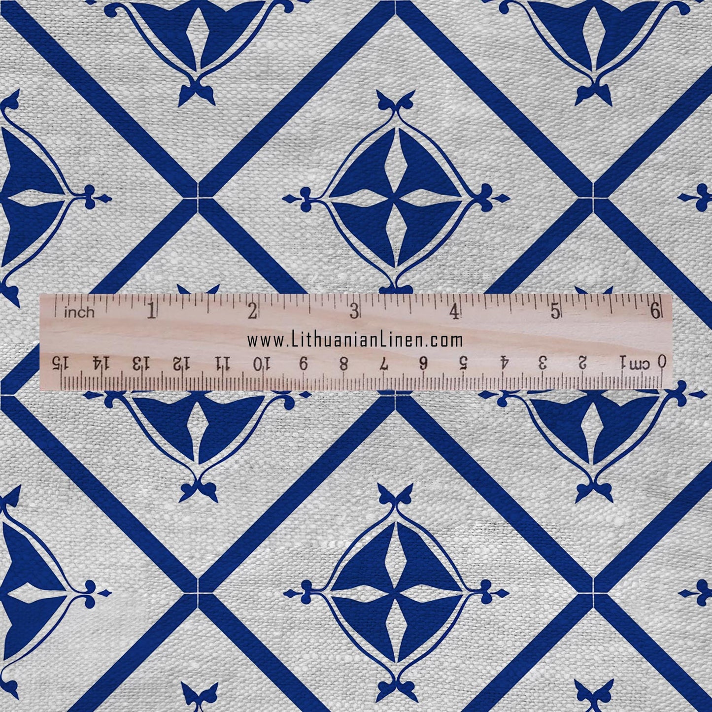 100% LINEN Fabric indigo blue Diamond stripes - geometric print on oatmeal linen for home decor sewign dress clothing 2970