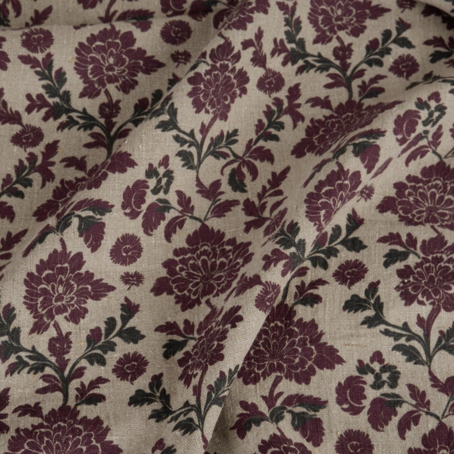 100% linen Retro Maroon flower Print fabric for Curtain Upholstery Cushion - Floral  - for dress making sewing 2262