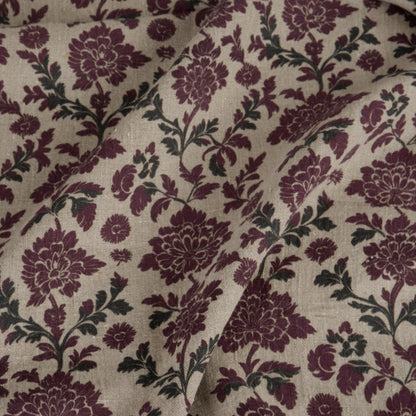 100% linen Retro Maroon flower Print fabric for Curtain Upholstery Cushion - Floral  - for dress making sewing 2262