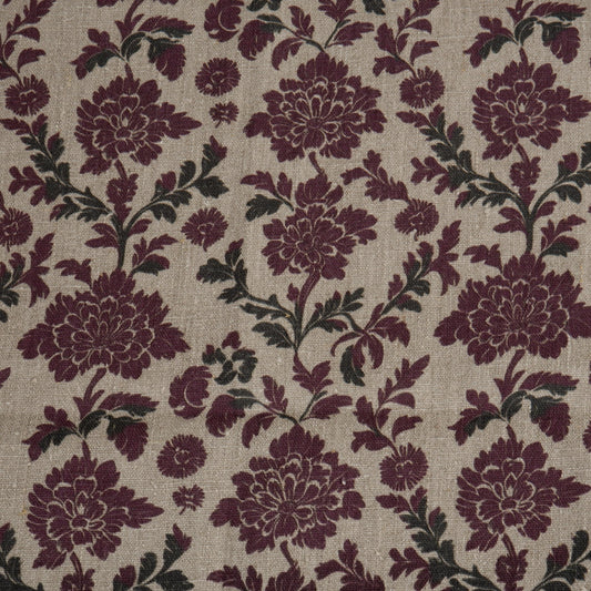 100% linen Retro Maroon flower Print fabric for Curtain Upholstery Cushion - Floral  - for dress making sewing 2262