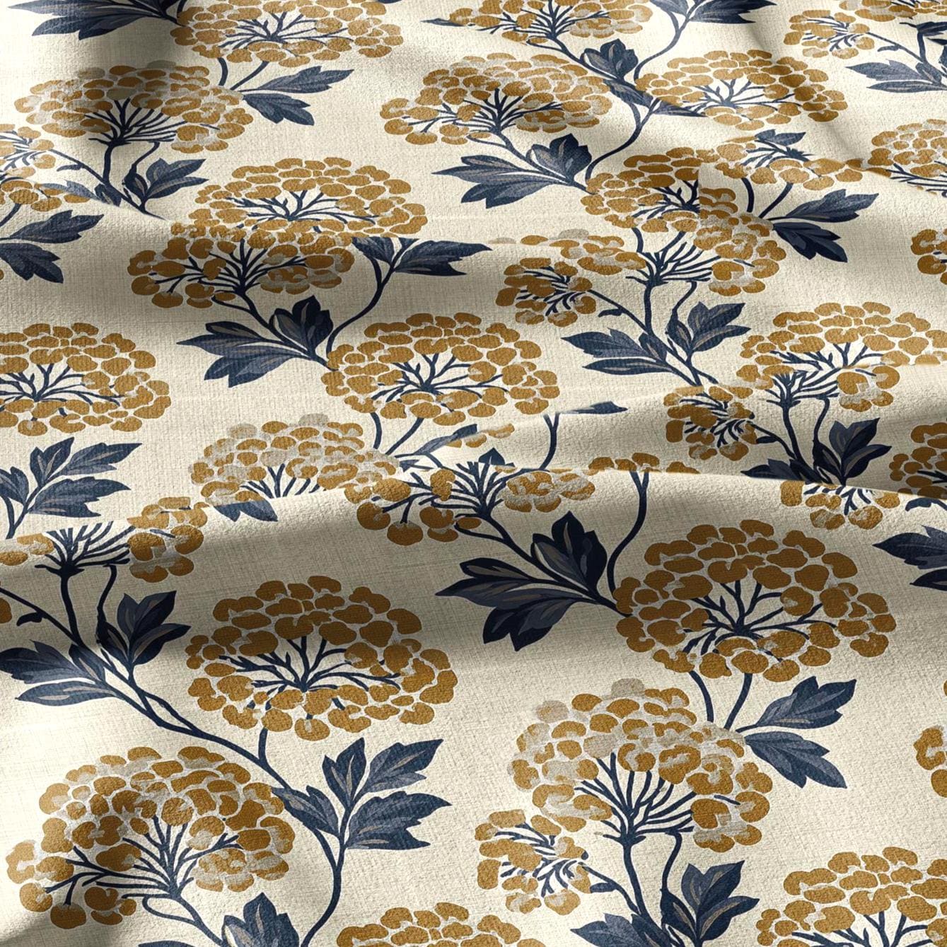 100% linen fabric Yellow floral print - Vintage tansy flower blossom botanical  - modern vintage 3408
