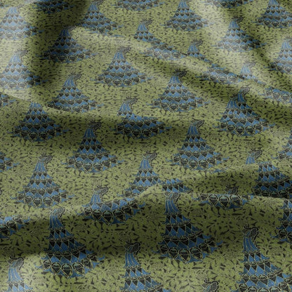 100% linen Vintage Peacock fabric for Curtain Upholstery Cushion - green blue print fabric for dress making sewing