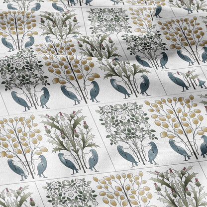 100% linen fabric CFA. Voysey The love birds print - Victorian Art crafts tree blossom - Historical pattern upholstery dress making 2993