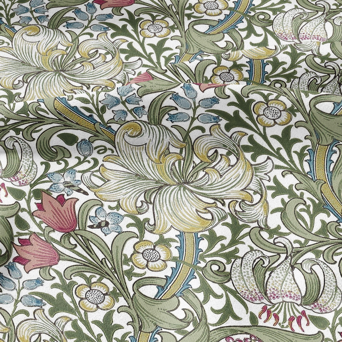 100% LINEN fabric - William Morris Golden lily green - British Victorian flax - sewing upholstery home decor or clothing 3809