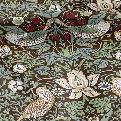 100% LINEN fabric - William Morris Strawberry thief brown green - British Victorian Art Craft flax - sewing home decor or clothing 3867