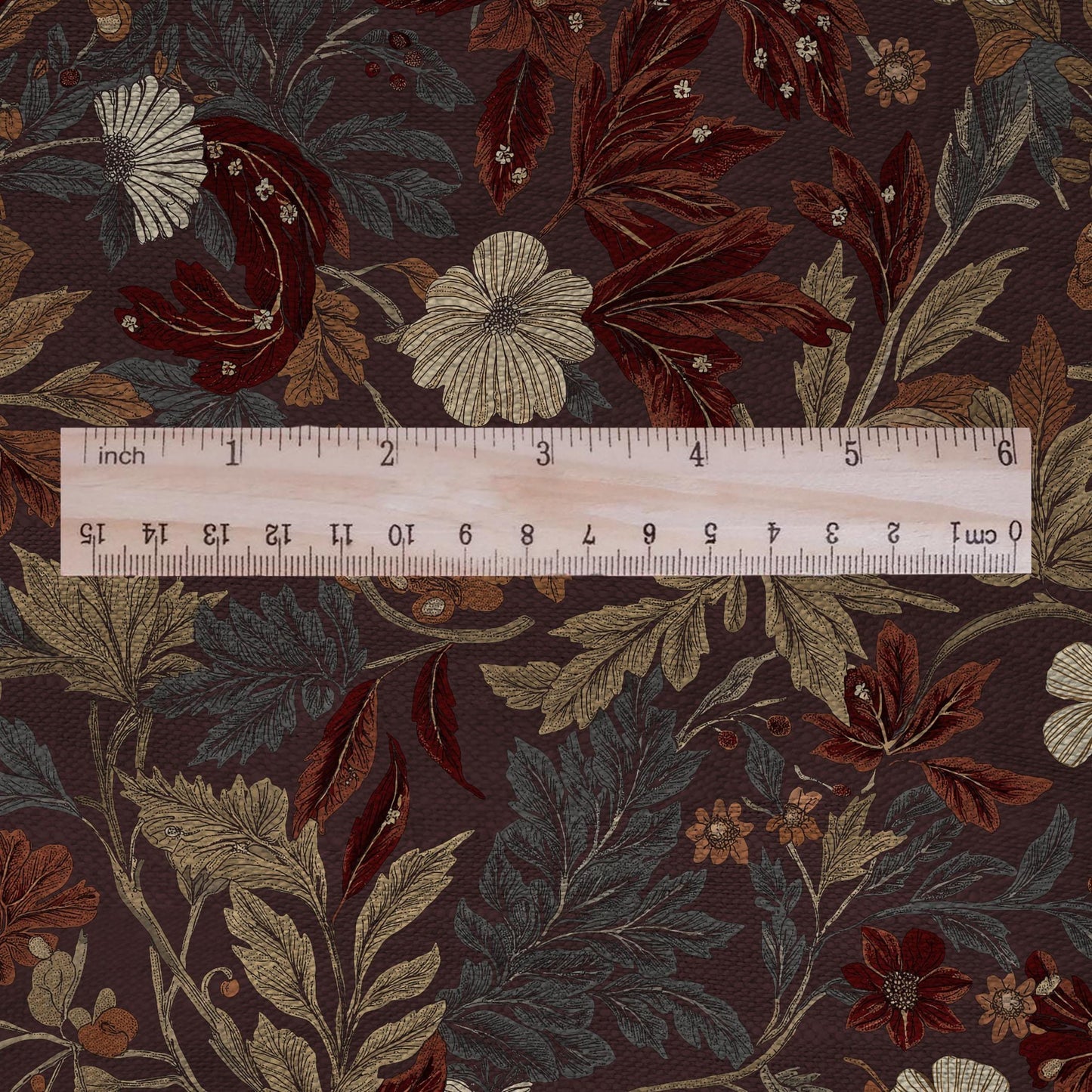 100% LINEN Fabric Autumn leaves floral print - Modern botanical - brown 3026