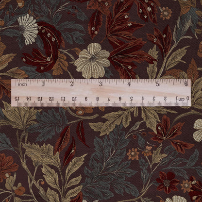 100% LINEN Fabric Autumn leaves floral print - Modern botanical - brown 3026