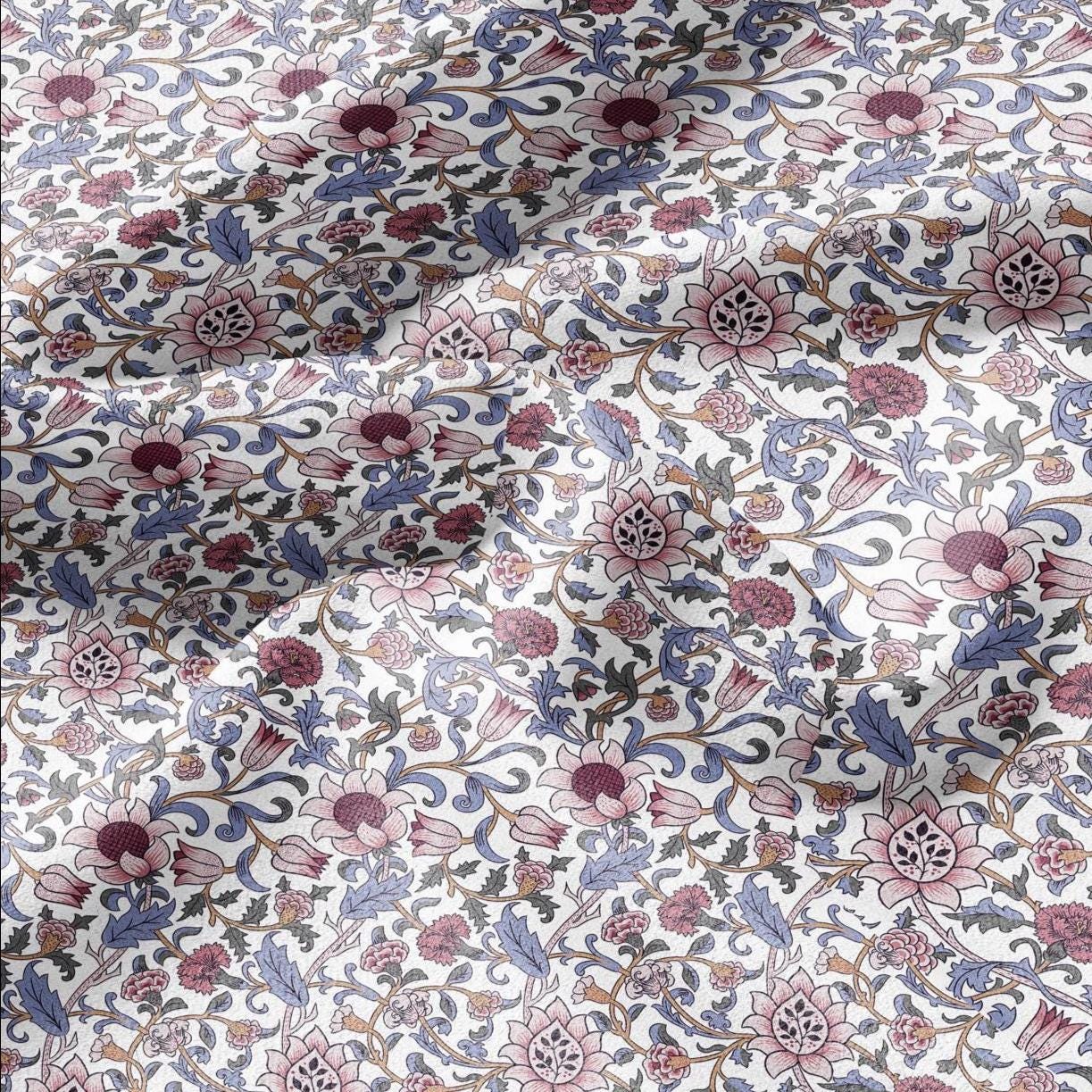 100% linen fabric William Morris Evenlode print - Victorian Art crafts blossom - Historical pattern fabric upholstery dress making 2529W