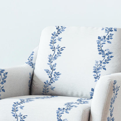 100% LINEN Fabric UPHOLSTERY 12oz - Floral stripe blue white - Modern Vintage Grandmillennial floral upholstery 2710