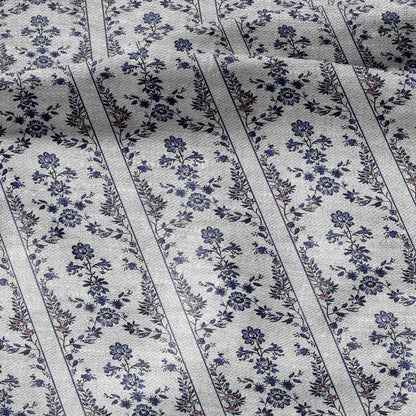 100% LINEN Fabric print Stripe floral blue print - oatmeal linen fabric withtiny flower - heavy for home decor clothing 2390