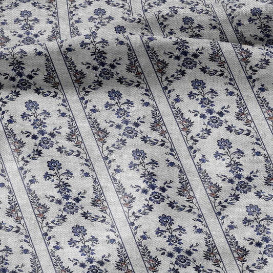 100% LINEN Fabric print Stripe floral blue print - oatmeal linen fabric withtiny flower - heavy for home decor clothing 2390