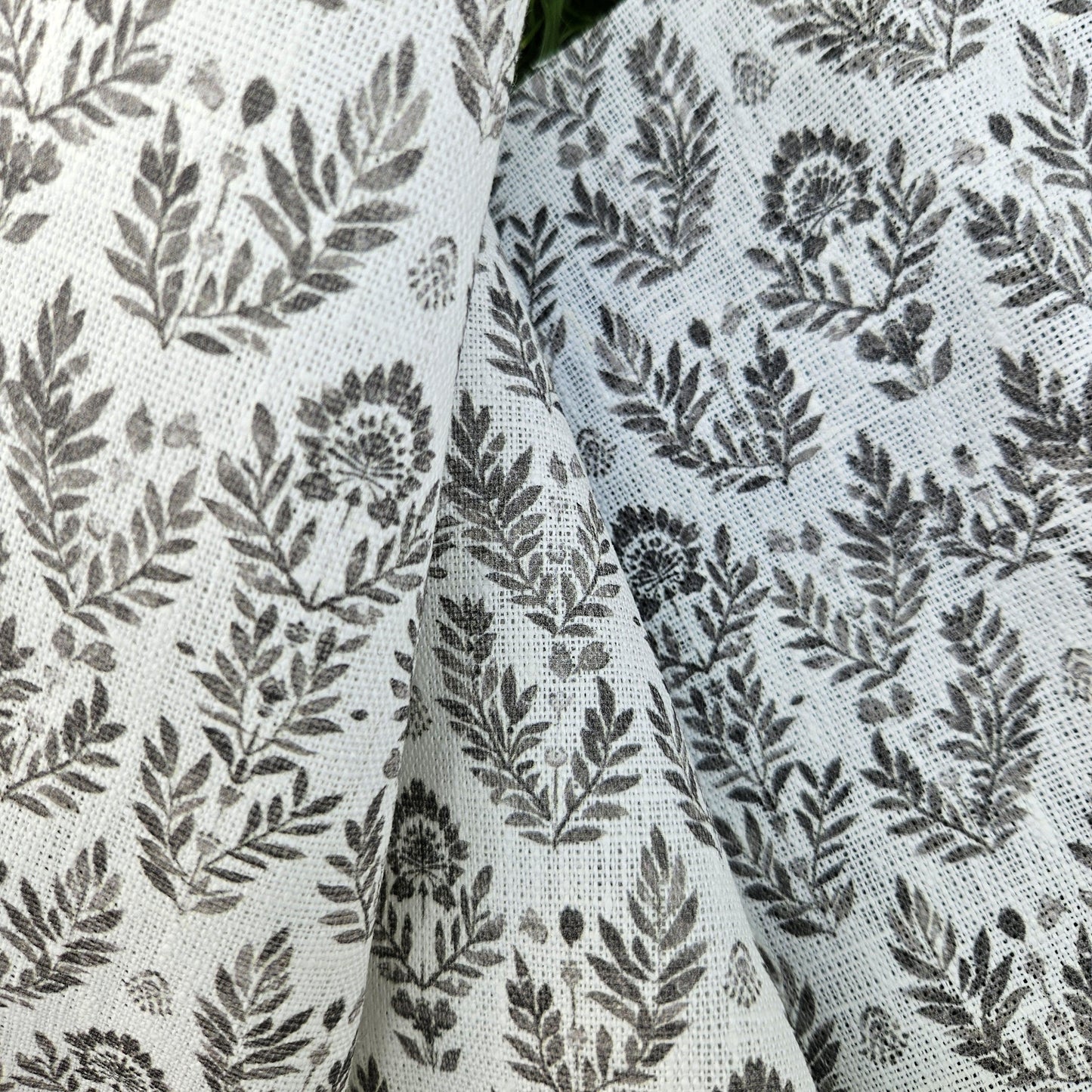 100% LINEN Fabric block print grey white - heavy linen fabric for upholstery home decor or medium for clothing 368W