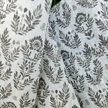 100% LINEN Fabric block print grey white - heavy linen fabric for upholstery home decor or medium for clothing 368W