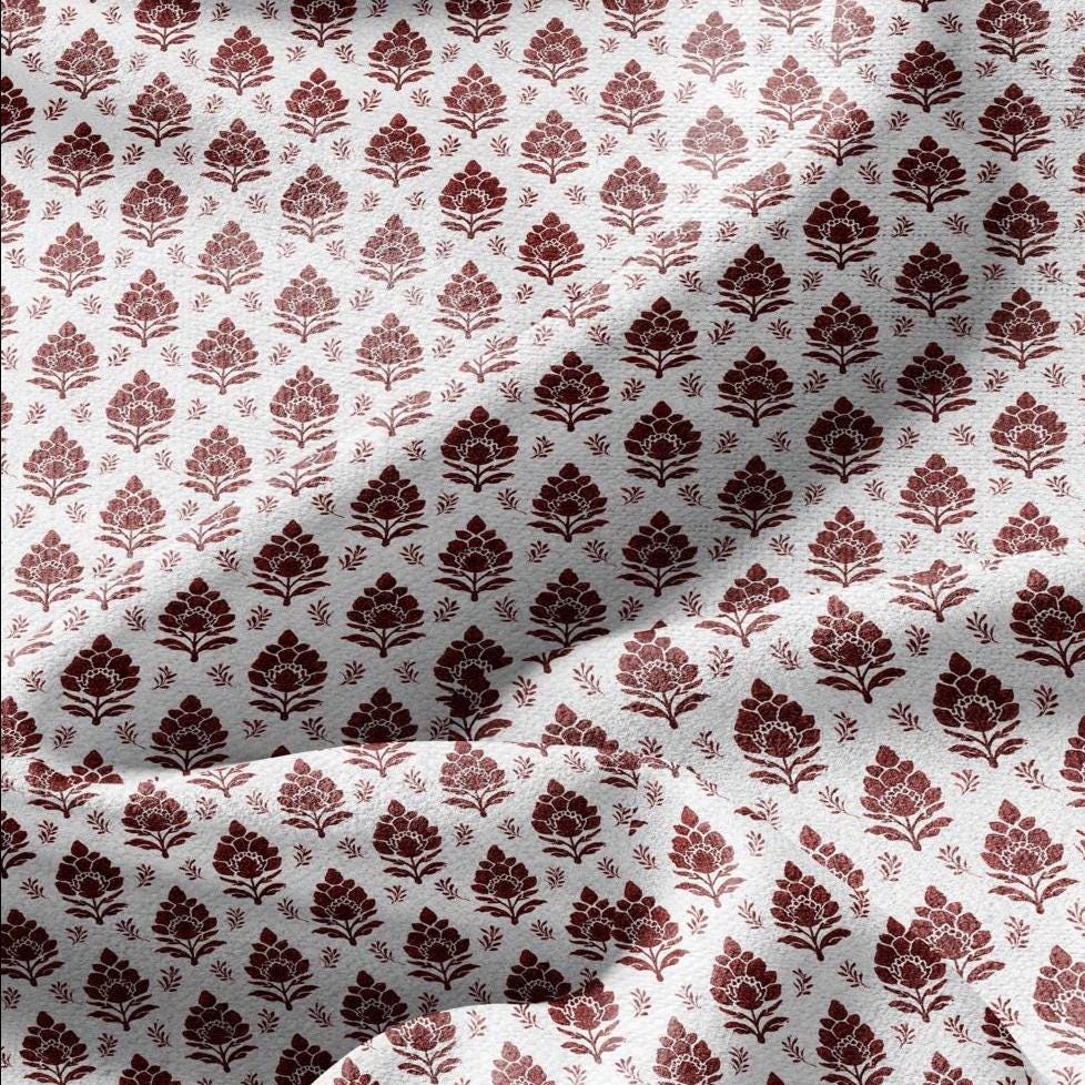 100% LINEN Fabric Rhus blossom print - red Indian floral linen heavy for upholstery home decor - medium for dress making 2803