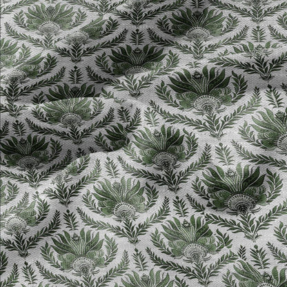 100% LINEN Fabric french blue block print on oatmeal natur linen - 305G - floral toile de jouy fabric, French linen floral upholstery