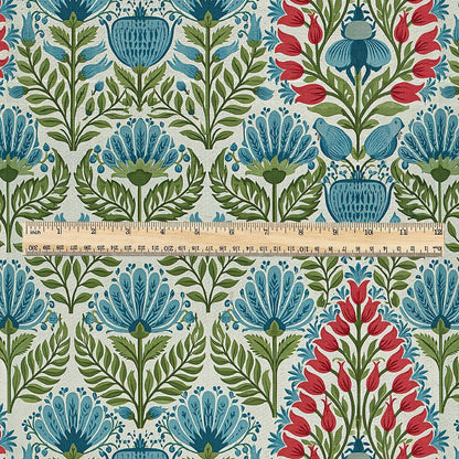 100% linen fabric Paisley floral print - Vintage pink red green botanical  - modern vintage  3400