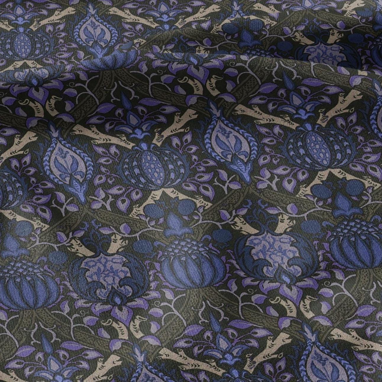 100% LINEN Fabric William Morris Granada - British linen floral upholstery home textile Victorian fabrics dark blue 3229