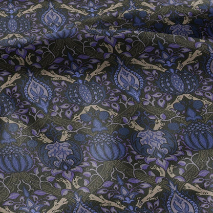 100% LINEN Fabric William Morris Granada - British linen floral upholstery home textile Victorian fabrics dark blue 3229