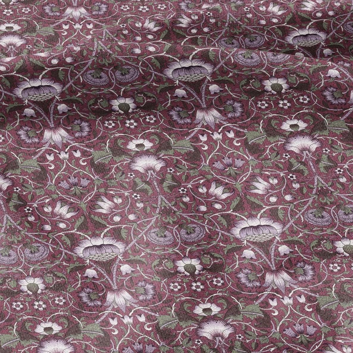 William Morris Lodden  print on 100% LINEN - Burgundy Victorian Art crafts linen Fabric - botanical Historical upholstery home textile 2986B