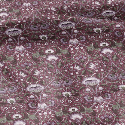 William Morris Lodden  print on 100% LINEN - Burgundy Victorian Art crafts linen Fabric - botanical Historical upholstery home textile 2986B