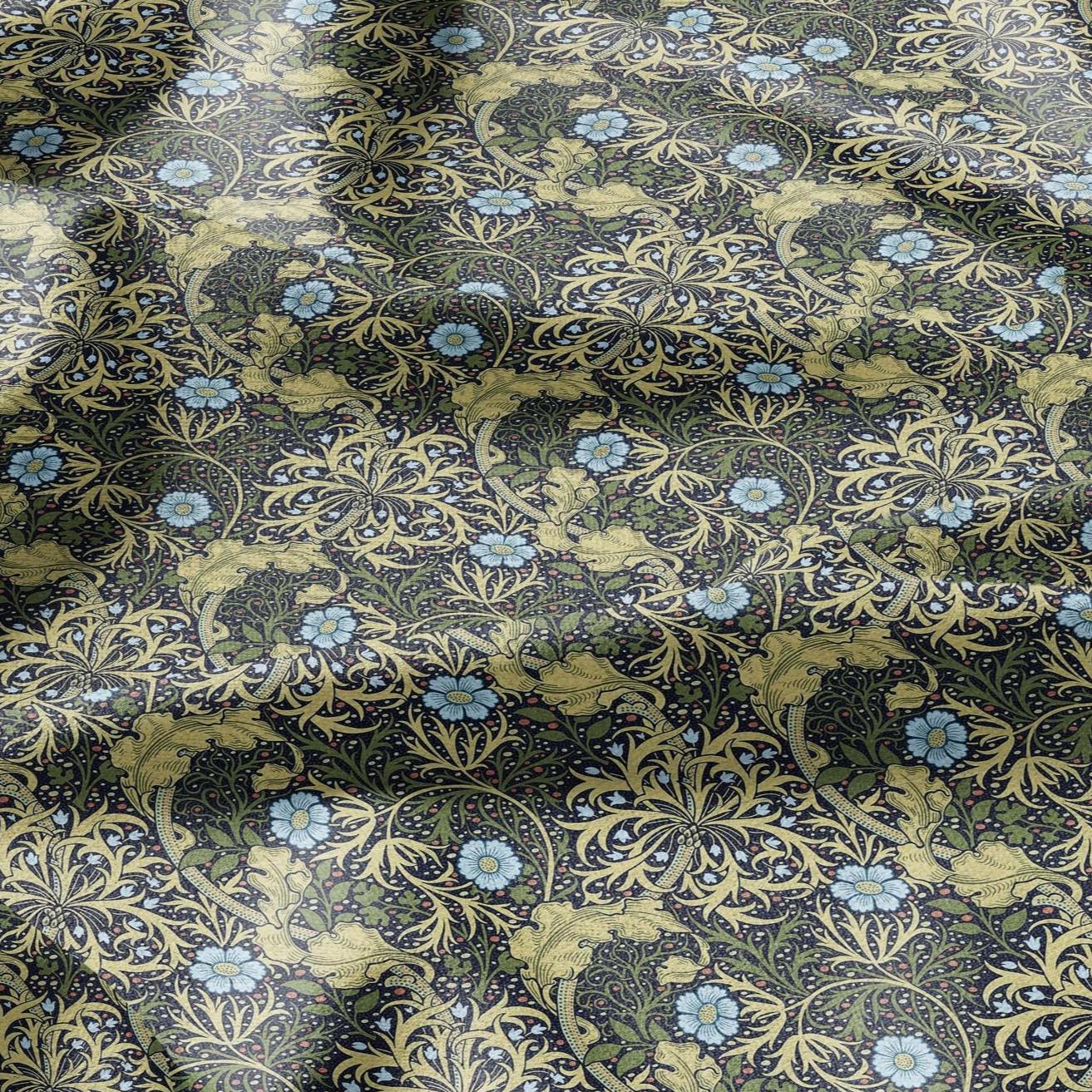 100% linen fabric William Morris Seeweed print - Victorian Art crafts linen Fabric - Historical pattern fabric upholstery dress making