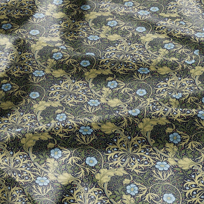 100% linen fabric William Morris Seeweed print - Victorian Art crafts linen Fabric - Historical pattern fabric upholstery dress making