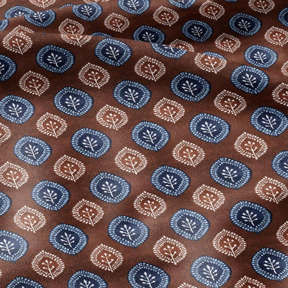 100% LINEN Fabric medallion print - navy brick red block print linen heavy for upholstery home decor - medium for dress making 2786