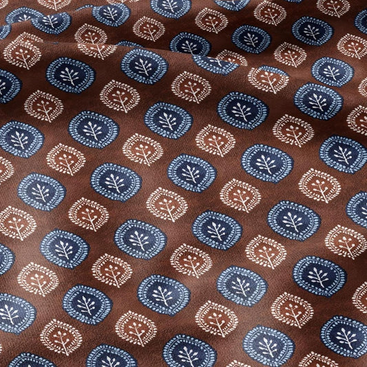 100% LINEN Fabric medallion print - navy brick red block print linen heavy for upholstery home decor - medium for dress making 2786