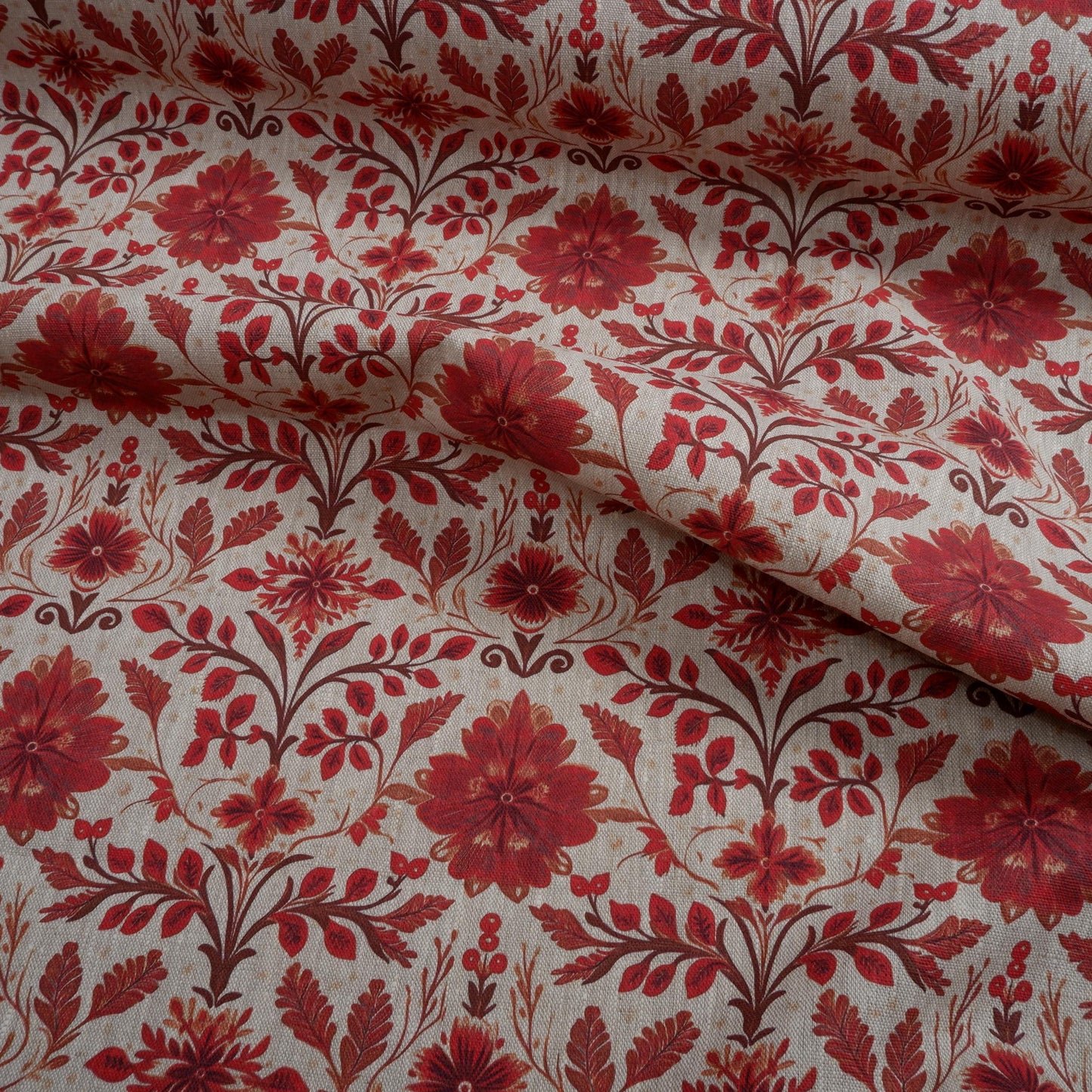 100% LINEN Fabric red holidays pattern on oatmeal linen fabric, linen fabric for upholstery home decor clothing dressmaking 2036