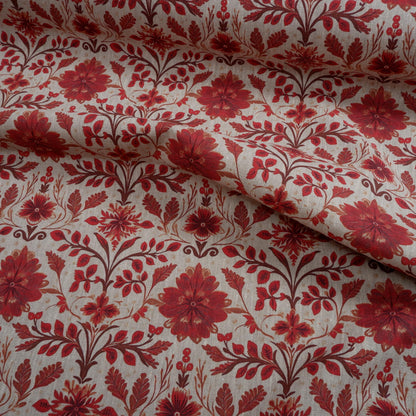 100% LINEN Fabric red holidays pattern on oatmeal linen fabric, linen fabric for upholstery home decor clothing dressmaking 2036