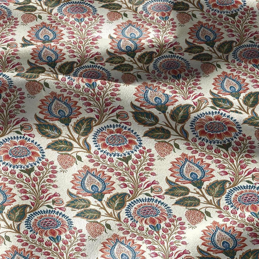 100% linen fabric Paisley floral print - Vintage pink red green botanical  - modern vintage  3414