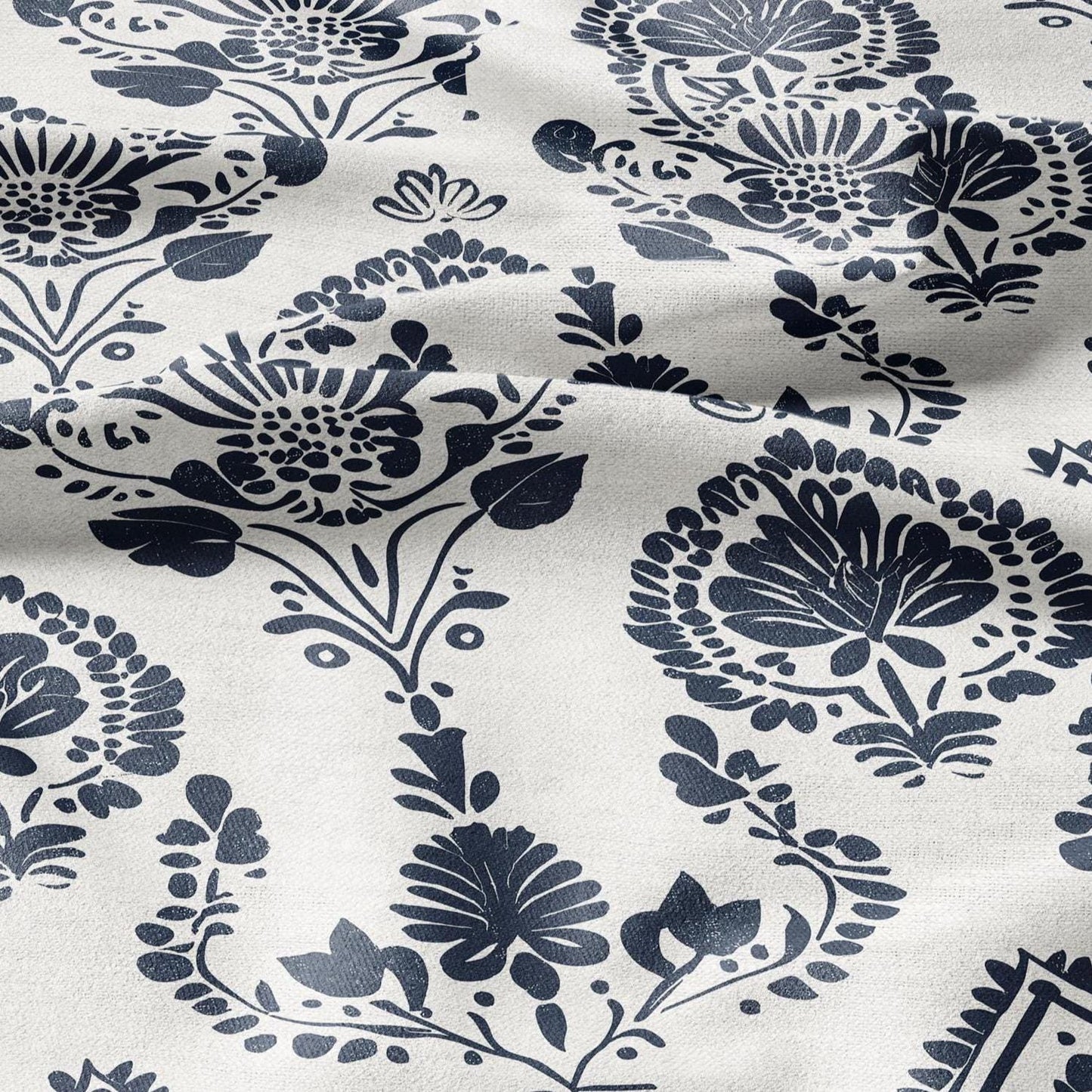 100% LINEN Fabric block print indigo blue on white -linen fabric with blue floral print heavy linen fabric for upholstery home decor 2423