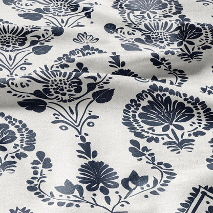 100% LINEN Fabric block print indigo blue on white -linen fabric with blue floral print heavy linen fabric for upholstery home decor 2423
