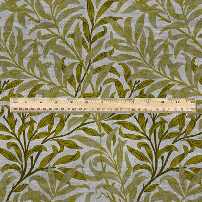 100% LINEN Fabric William Morris Bough Willow - oatmeal natur linen fabric with botanical print - Victorian Art Craft Historical 3177
