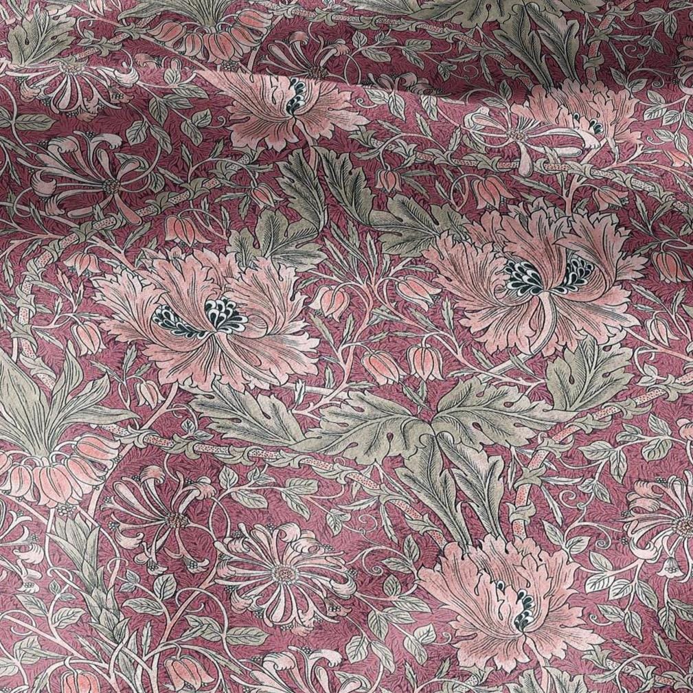 100% linen fabric William Morris Honeysuckle pink print - Victorian Art crafts - Historical pattern fabric upholstery dress making 3300