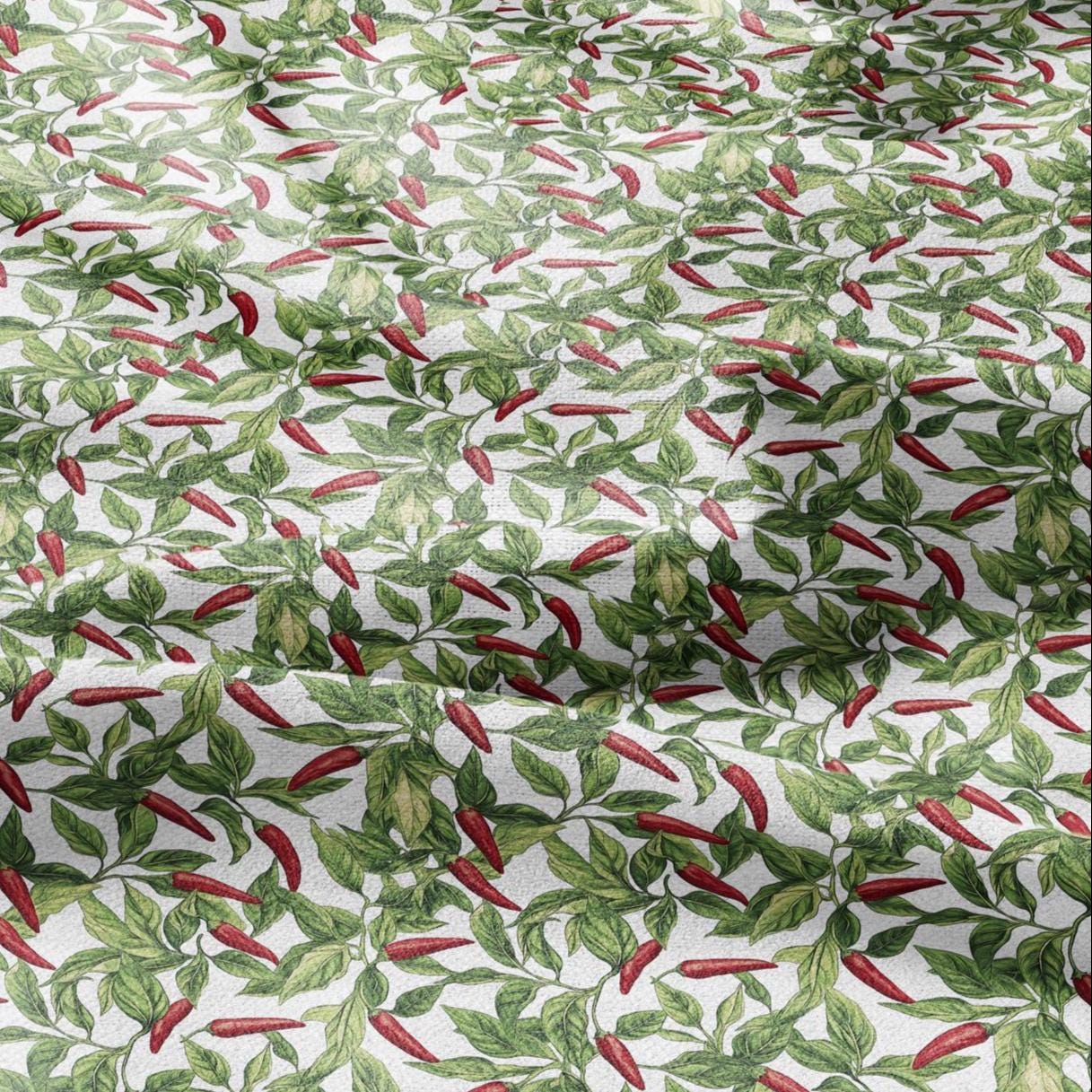 100% LINEN Fabric Chili pepper print linen - floral linen botanical fabric for upholstery home decor dress making 2206