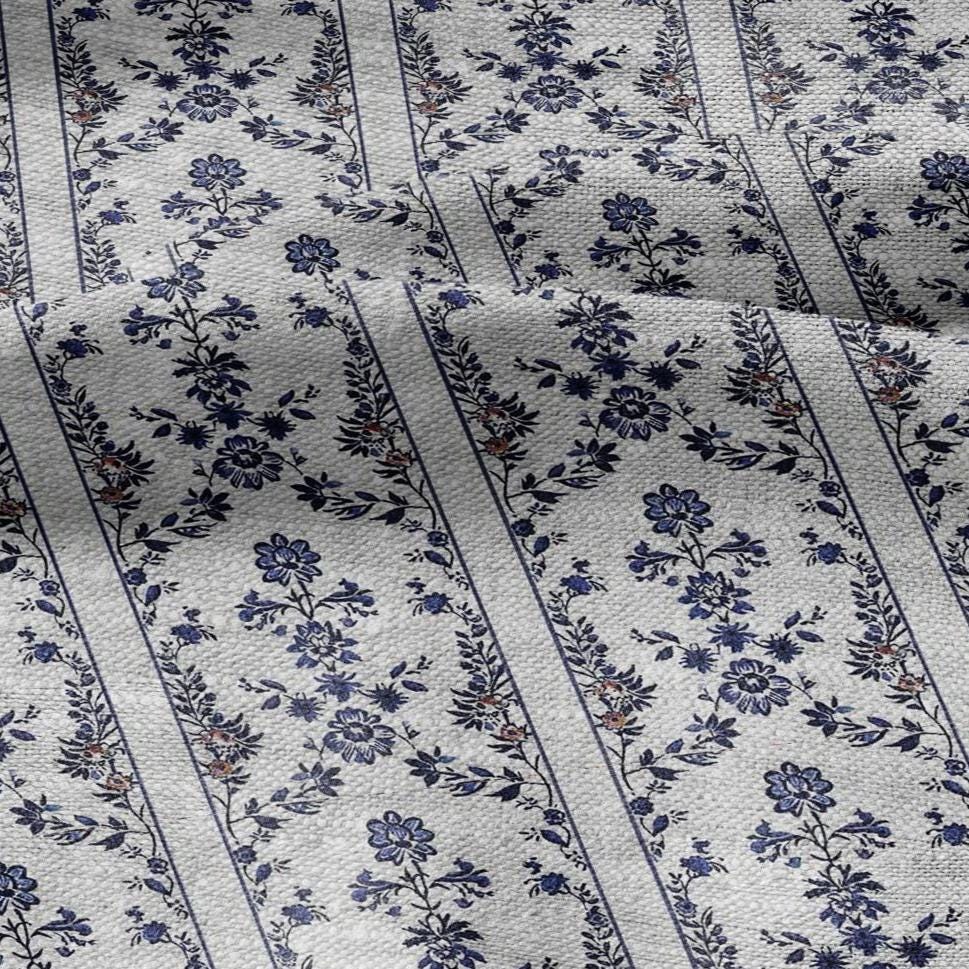 100% LINEN Fabric print Stripe floral blue print - oatmeal linen fabric withtiny flower - heavy for home decor clothing 2390