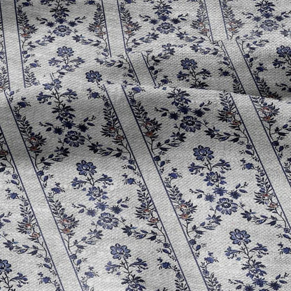 100% LINEN Fabric print Stripe floral blue print - oatmeal linen fabric withtiny flower - heavy for home decor clothing 2390