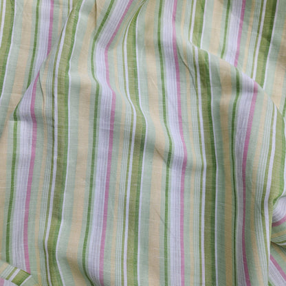 Premium Linen striped Fabric in pastel green white | Medium weight multicolor stripes Andalusia Stripe for clothing home textile